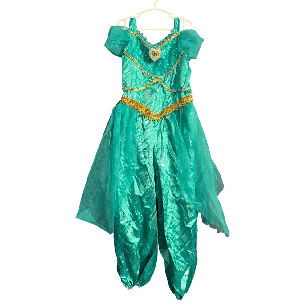 Disney Princess Jasmine Costume Kids Size 4-6X Teal Gold Deluxe Jumpsuit NWT